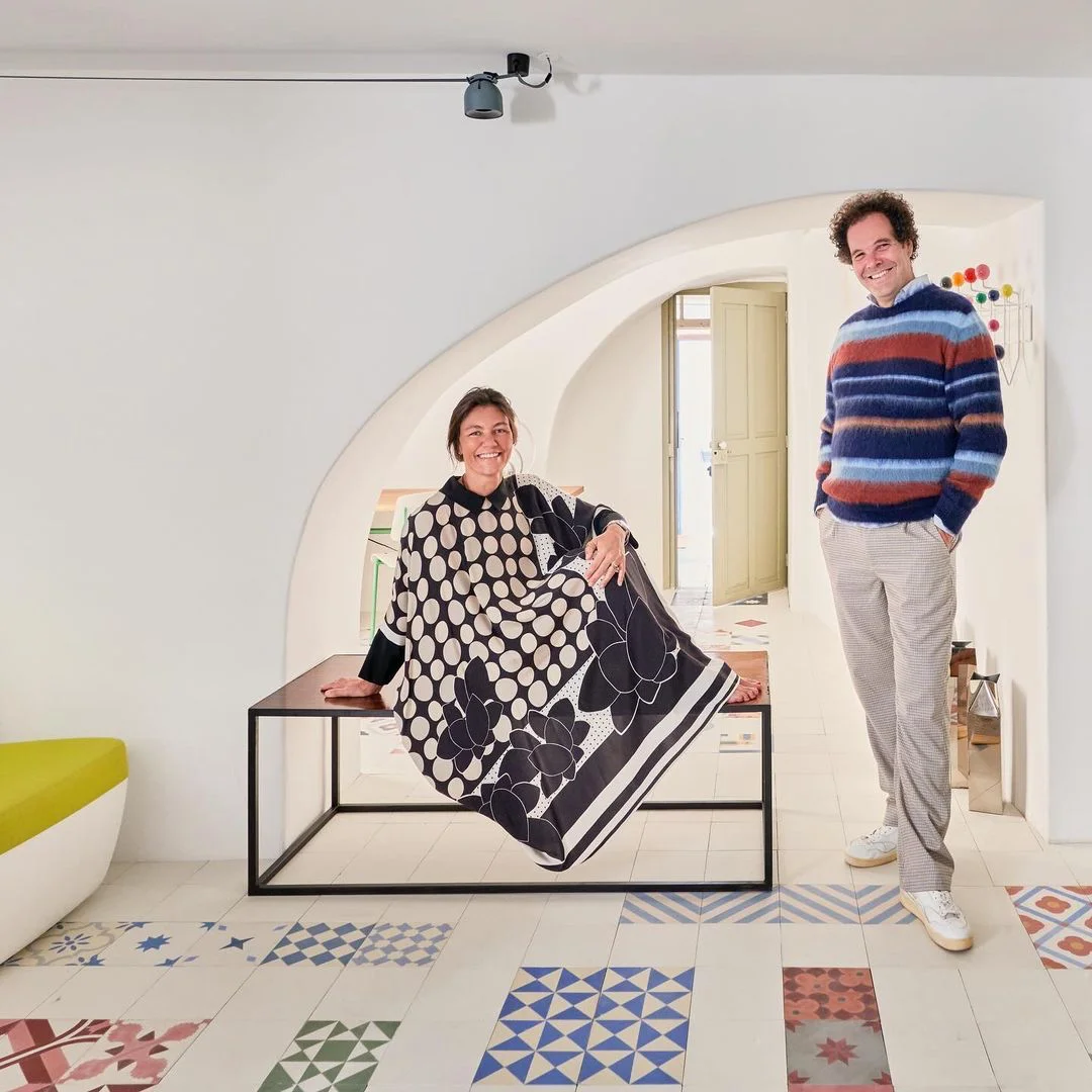 Filipa and António, architects and owners of Casa Fortunato, in the entrance hallway